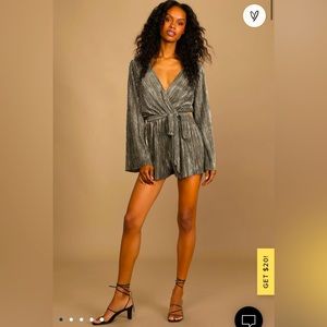 Lulus Party Starts Here, Gold Metallic Romper, Size XS